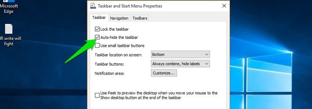 automatic hide taskbar windows 10
